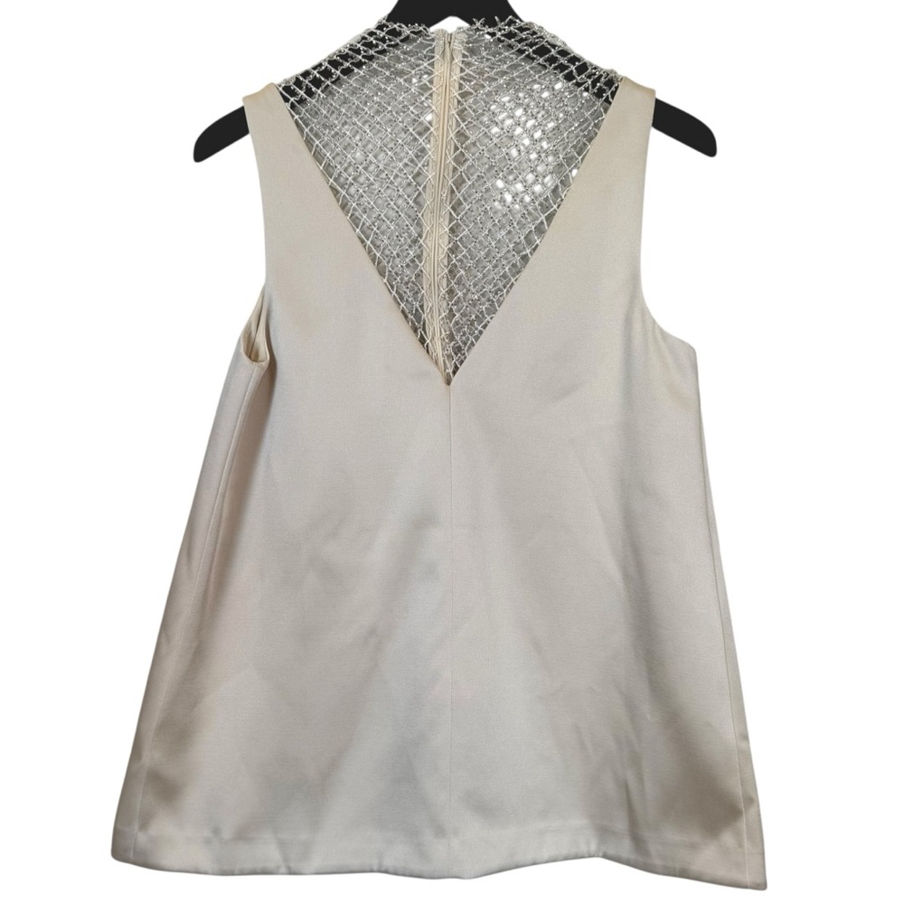 NWT Mare Mare Size S Crystal-Mesh Sert Ivory Cream V-Neck Sleeveless Blouse - Picture 4 of 10